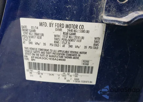 2014 Ford Edge Se из США, поврежденный, VIN 2FMDK3GC1EBA24600